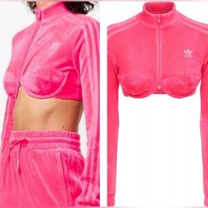 NWT Adidas x Jeremy Scott Velour Bra Zip Front Track Jacket Top Solar Sz M‎